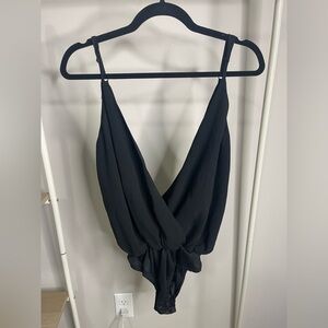 Tobi Black Plunge Bodysuit with adjustable straps